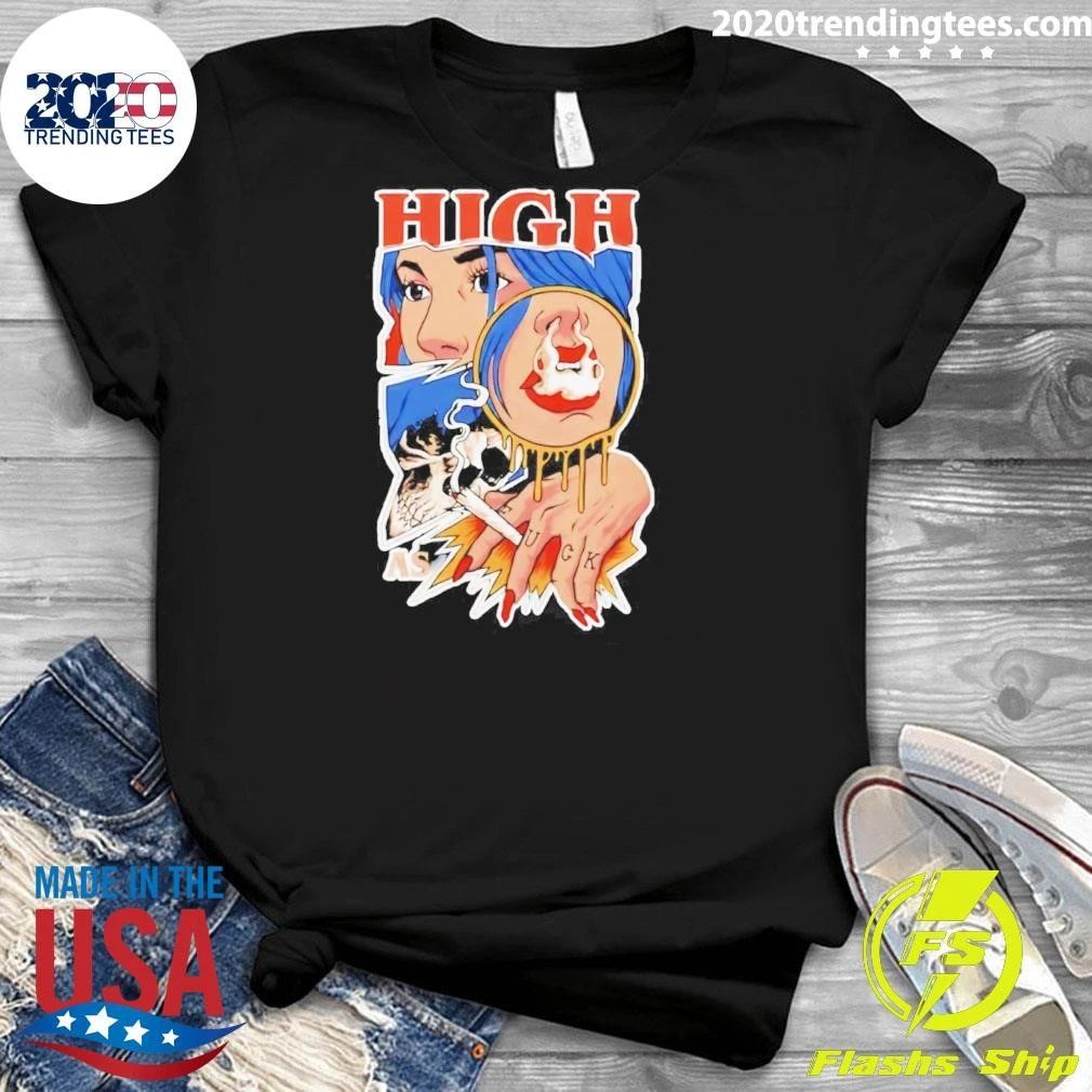 High as Fuck Smoking Skull Woman stoner shirt