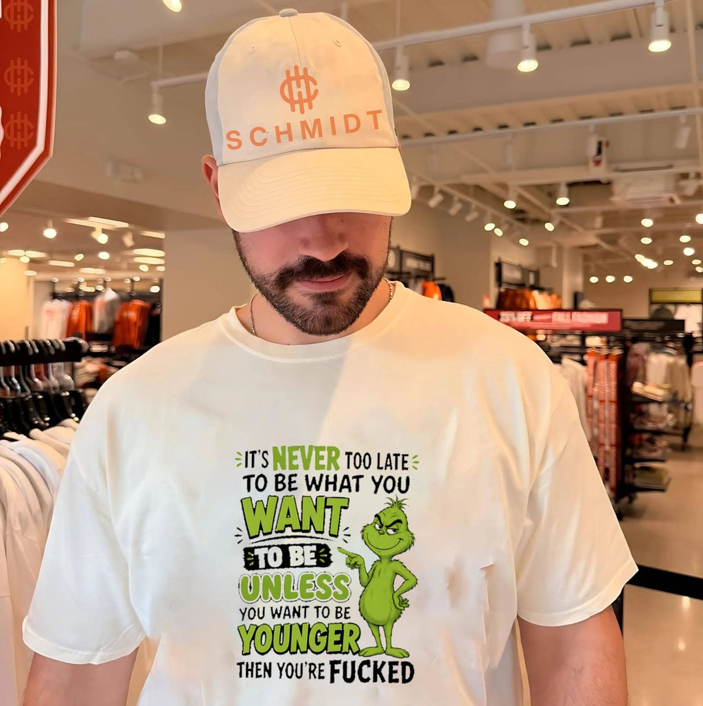 It Is Never Too Late to Be What You Want Unless You Want to Be Younger Grinch shirt