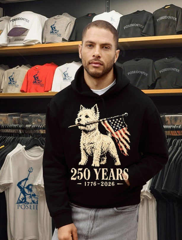 Westie Dog 250 Years 1776 2026 American Flag Patriotic T-shirt