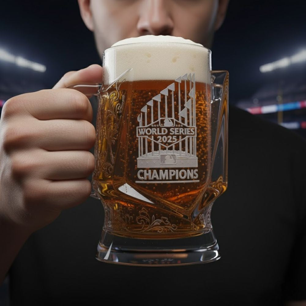 2025 World Series Champions Beer Stein – Premium Etched Baseball Trophy Glass