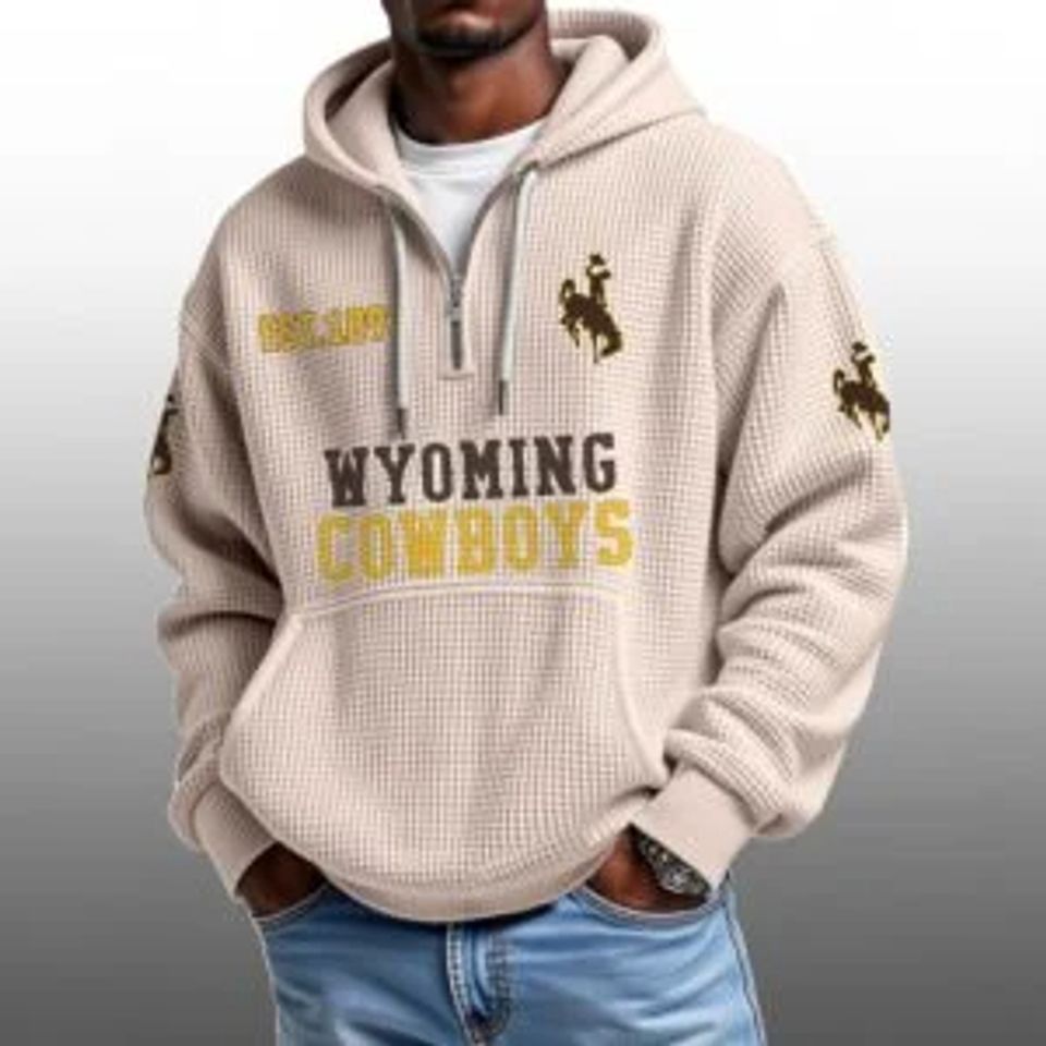 Wyoming Cowboys EST 1893 Half Quarter Zip Waffle Hoodies